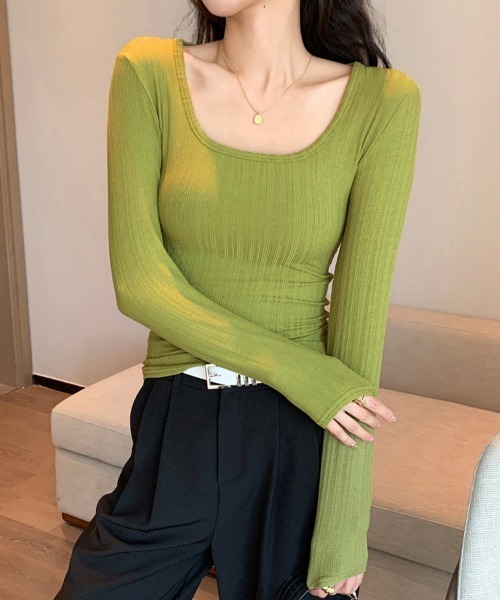 Miniministore(ミニミニストア)の「長袖Tシャツ レディース スクエアネック(Tシャツ/カットソー・レディース・グレー/ベージュ/チャコールグレー/ホワイト/グリーン/ブラック/カーキ・M/L)」の16枚目の写真