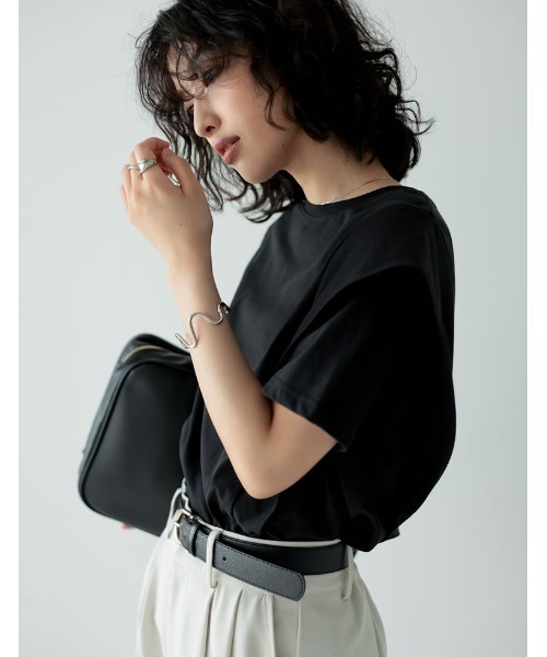 [夏の体型カバーに][接触冷感][UVカット][紫外線対策][二の腕カバー]天竺ラッフルショルダーＴシャツ