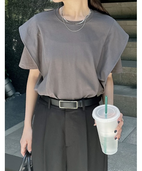 [夏の体型カバーに][接触冷感][UVカット][紫外線対策][二の腕カバー]天竺ラッフルショルダーＴシャツ