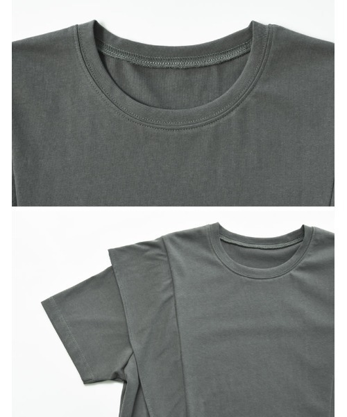 [夏の体型カバーに][接触冷感][UVカット][紫外線対策][二の腕カバー]天竺ラッフルショルダーＴシャツ