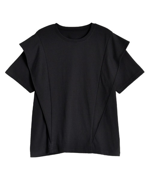 [夏の体型カバーに][接触冷感][UVカット][紫外線対策][二の腕カバー]天竺ラッフルショルダーＴシャツ