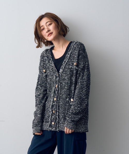 YECCA VECCA（イェッカヴェッカ）の「ラメツイードニットカーディガン（カーディガン/ボレロ・レディース・その他16/ライトベージュ・FREE）」の2枚目の写真