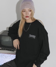 THRASHER×MSG/スラッシャー 別注 ビンテージライク ワンポイントロゴ クルーネック 加工プリントロングスリーブTシャツ