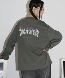 THRASHER | THRASHER×MSG/スラッシャー 別注 ビンテージライク ワンポイントロゴ クルーネック 加工プリントロングスリーブTシャツ(Tシャツ/カットソー)