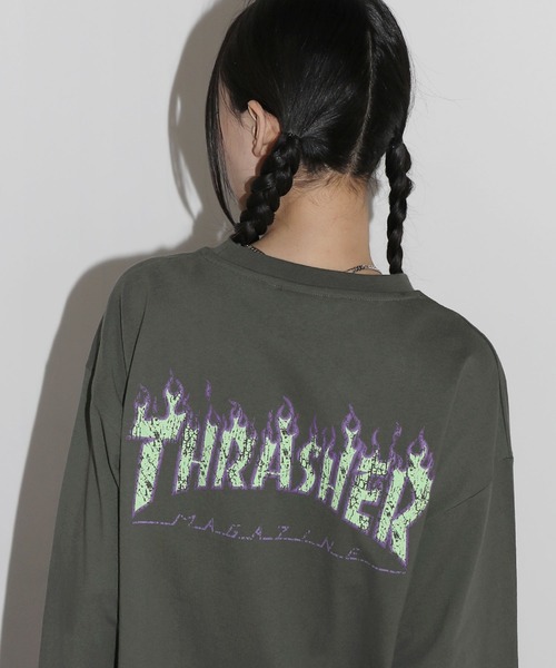 THRASHER（スラッシャー）の「THRASHER×MSG/スラッシャー 別注 ビンテージライク ワンポイントロゴ クルーネック 加工プリントロングスリーブTシャツ（Tシャツ/カットソー・メンズ・チャコール/ホワイト/ブラック/ブラック系2/ホワイト系2/グレー系2/アッシュ/ブラック系3・L/M/S/XL）」の22枚目の写真