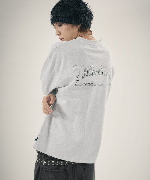 THRASHER（スラッシャー）の「THRASHER×MSG/スラッシャー 別注 ビンテージライク ワンポイントロゴ クルーネック 加工プリントロングスリーブTシャツ（Tシャツ/カットソー・メンズ・チャコール/ホワイト/ブラック/ブラック系2/ホワイト系2/グレー系2/アッシュ/ブラック系3・L/M/S/XL）」の15枚目の写真