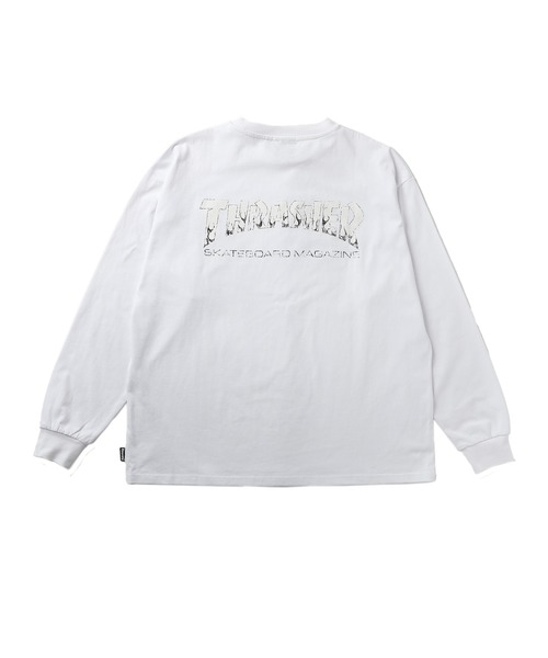 THRASHER（スラッシャー）の「THRASHER×MSG/スラッシャー 別注 ビンテージライク ワンポイントロゴ クルーネック 加工プリントロングスリーブTシャツ（Tシャツ/カットソー・メンズ・チャコール/ホワイト/ブラック/ブラック系2/ホワイト系2/グレー系2/アッシュ/ブラック系3・L/M/S/XL）」の10枚目の写真