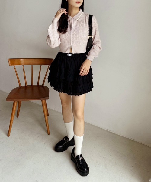 セール】ワンポイント刺繍ダブルジップラメニット（ニット/セーター