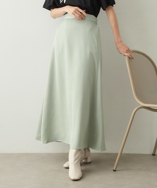 セール】サテンナローフレアスカート【洗濯機洗い可】（スカート