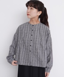 おじチェック　ギャザーはおりブラウス