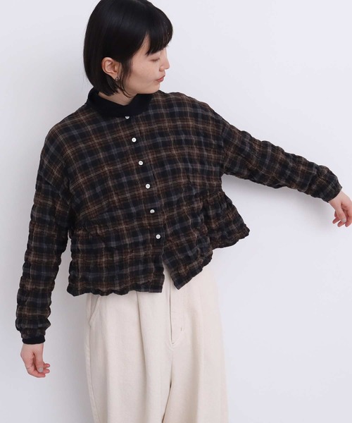 l'atelier du savon（アトリエドサボン）の「おじチェック　ギャザーはおりブラウス（シャツ/ブラウス・レディース・ダークブラウン/グレー・FREE）」の21枚目の写真