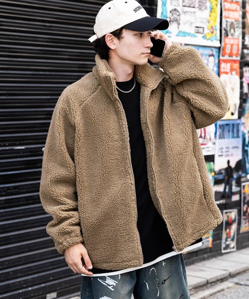 Rocky Monroe(ロッキーモンロー)の「オーバーサイズシープボアフリーススタンドネックブルゾン(ブルゾン・メンズ・ブラック/ベージュ/ネイビー/ブラウン/グレー/オフホワイト・M/L/XL)」の5枚目の写真