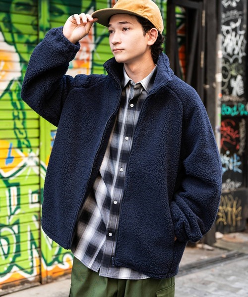 Rocky Monroe(ロッキーモンロー)の「オーバーサイズシープボアフリーススタンドネックブルゾン(ブルゾン・メンズ・ブラック/ベージュ/ネイビー/ブラウン/グレー/オフホワイト・M/L/XL)」の6枚目の写真