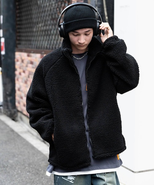 Rocky Monroe(ロッキーモンロー)の「オーバーサイズシープボアフリーススタンドネックブルゾン(ブルゾン・メンズ・ブラック/ベージュ/ネイビー/ブラウン/グレー/オフホワイト・M/L/XL)」の12枚目の写真