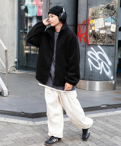 Rocky Monroe(ロッキーモンロー)の「オーバーサイズシープボアフリーススタンドネックブルゾン(ブルゾン・メンズ・ブラック/ベージュ/ネイビー/ブラウン/グレー/オフホワイト・M/L/XL)」の14枚目の写真