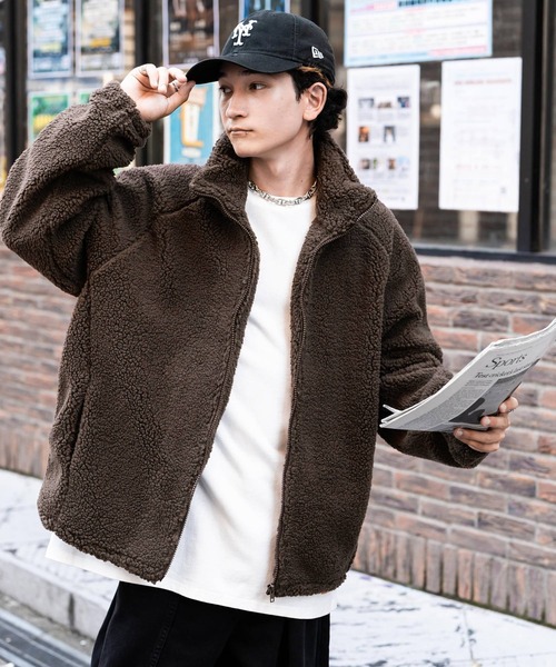Rocky Monroe(ロッキーモンロー)の「オーバーサイズシープボアフリーススタンドネックブルゾン(ブルゾン・メンズ・ブラック/ベージュ/ネイビー/ブラウン/グレー/オフホワイト・M/L/XL)」の19枚目の写真