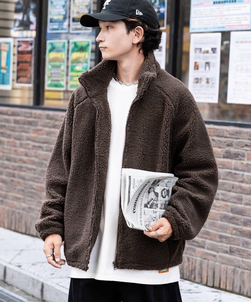 Rocky Monroe(ロッキーモンロー)の「オーバーサイズシープボアフリーススタンドネックブルゾン(ブルゾン・メンズ・ブラック/ベージュ/ネイビー/ブラウン/グレー/オフホワイト・M/L/XL)」の20枚目の写真