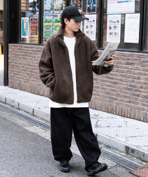 Rocky Monroe(ロッキーモンロー)の「オーバーサイズシープボアフリーススタンドネックブルゾン(ブルゾン・メンズ・ブラック/ベージュ/ネイビー/ブラウン/グレー/オフホワイト・M/L/XL)」の21枚目の写真