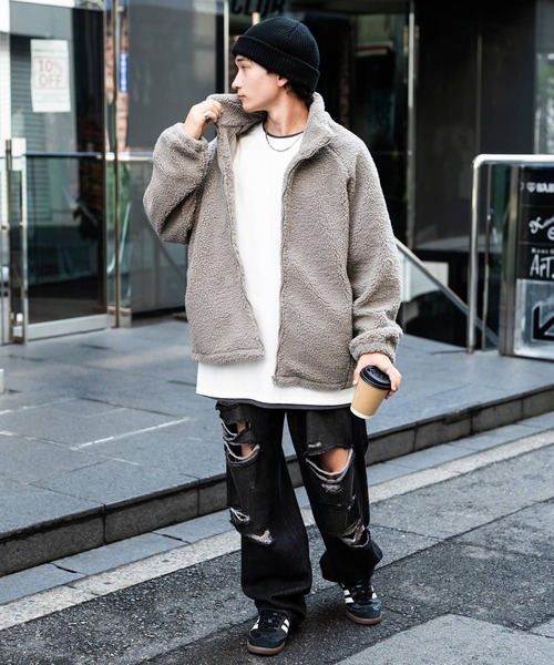 Rocky Monroe(ロッキーモンロー)の「オーバーサイズシープボアフリーススタンドネックブルゾン(ブルゾン・メンズ・ブラック/ベージュ/ネイビー/ブラウン/グレー/オフホワイト・M/L/XL)」の17枚目の写真