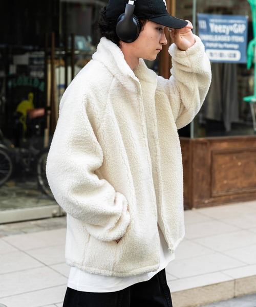 Rocky Monroe(ロッキーモンロー)の「オーバーサイズシープボアフリーススタンドネックブルゾン(ブルゾン・メンズ・ブラック/ベージュ/ネイビー/ブラウン/グレー/オフホワイト・M/L/XL)」の7枚目の写真
