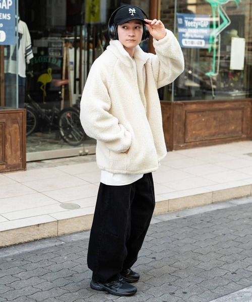 Rocky Monroe(ロッキーモンロー)の「オーバーサイズシープボアフリーススタンドネックブルゾン(ブルゾン・メンズ・ブラック/ベージュ/ネイビー/ブラウン/グレー/オフホワイト・M/L/XL)」の10枚目の写真