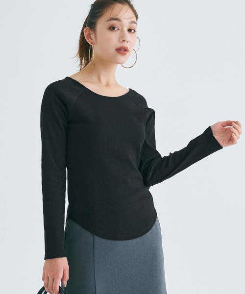 coca(coca)(コカ)の「【WEB限定セール】ラグランスリーブ リブトップス(Tシャツ/カットソー・レディース・B/ブラック/ホワイト/A・S/XL/L/M)」の5枚目の写真