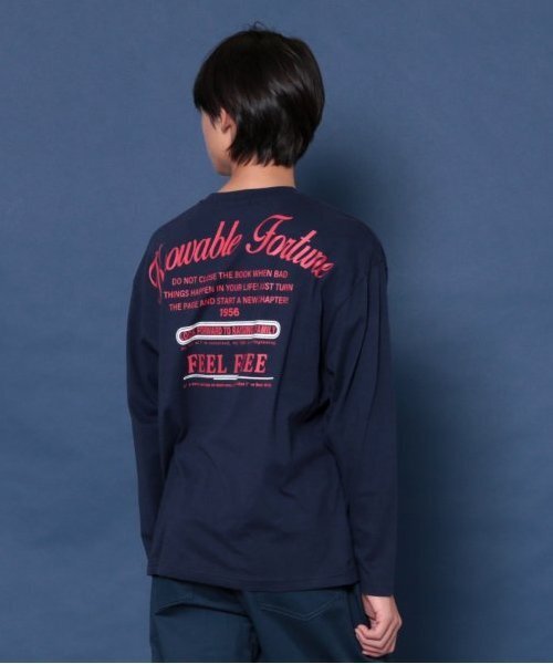 GLAZOS(グラソス)の「【大人向けサイズあり】【プチプラ】バックメッセージロゴ長袖Tシャツ(Tシャツ/カットソー・キッズ・ホワイト/オレンジ/ベージュ/ネイビー/インディゴブルー/グレー・140cm/150cm/160cm/170cm)」の4枚目の写真