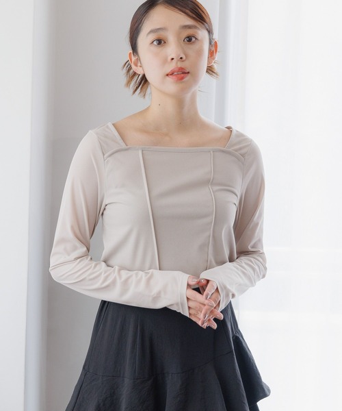 mysty woman（ミスティウーマン）の「キリカエ2WAYインナープルオーバー　200749（Tシャツ/カットソー・レディース・グレイッシュブルー/ブラック/グレイッシュベージュ・FREE）」の3枚目の写真