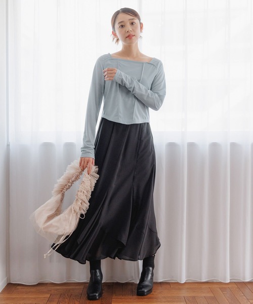 mysty woman（ミスティウーマン）の「キリカエ2WAYインナープルオーバー　200749（Tシャツ/カットソー・レディース・グレイッシュブルー/ブラック/グレイッシュベージュ・FREE）」の13枚目の写真