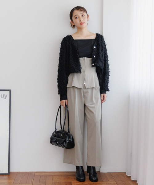 mysty woman（ミスティウーマン）の「キリカエ2WAYインナープルオーバー　200749（Tシャツ/カットソー・レディース・グレイッシュブルー/ブラック/グレイッシュベージュ・FREE）」の6枚目の写真