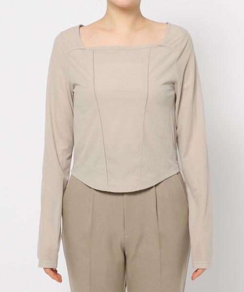 mysty woman（ミスティウーマン）の「キリカエ2WAYインナープルオーバー　200749（Tシャツ/カットソー・レディース・グレイッシュブルー/ブラック/グレイッシュベージュ・FREE）」の7枚目の写真