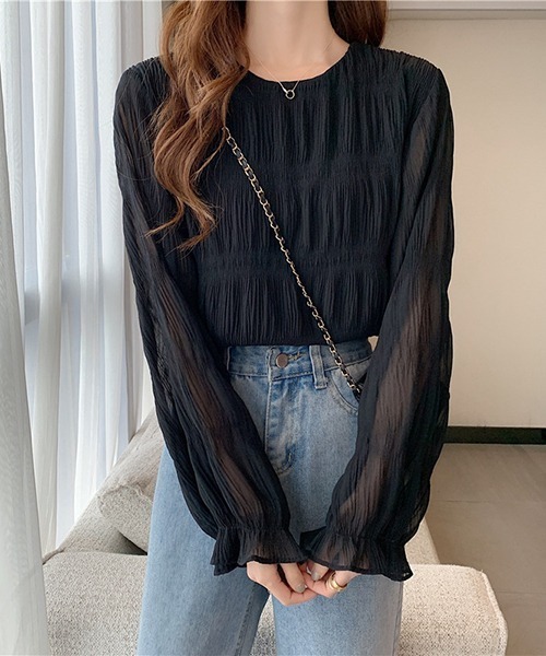 gossip!ロサンゼルス(ゴシップロサンゼルス)の「YUGA ラウンドネックトップス(シャツ/ブラウス・レディース・ベージュ/ホワイト/ブラック・FREE)」の12枚目の写真