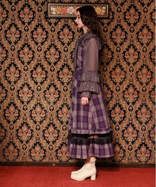 axes femme（アクシーズファム）の「タータンチェックジャンスカ（ジャンパースカート・レディース・ワイン/パープル/ブラウン・FREE）」の6枚目の写真