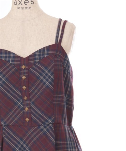 axes femme タータンチェック ジャンスカ・ベレー 2点セット ワイン axes femme（アクシーズファム）の「タータンチェックジャンスカ