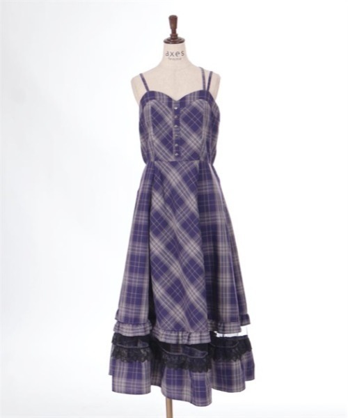 axes femme タータンチェック ジャンスカ・ベレー 2点セット ワイン axes femme（アクシーズファム）の「タータンチェックジャンスカ