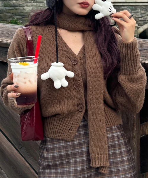 efill（エフィル）の「ふわふわ　ニットカーディガン　マフラー（ニット/セーター・レディース・グレー・FREE）」の3枚目の写真