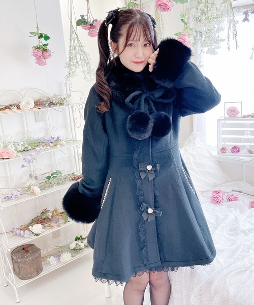 MA＊RS リボン ベルト付き コート 黒 ブラック ピンク ボタン MA＊RS リボン ベルト付き コート 黒 ブラック ピンク ボタン