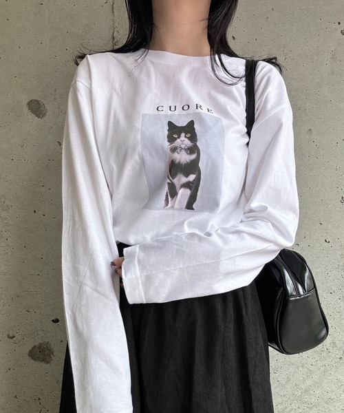 cuorequal(クオレコール)の「CATプリントロングTシャツ(Tシャツ/カットソー・レディース・ホワイト・MEDIUM/SMALL/LARGE)」の5枚目の写真