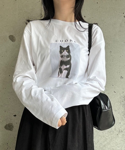 cuorequal(クオレコール)の「CATプリントロングTシャツ(Tシャツ/カットソー・レディース・ホワイト・MEDIUM/SMALL/LARGE)」の6枚目の写真