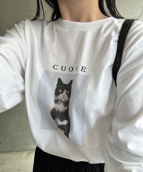 cuorequal(クオレコール)の「CATプリントロングTシャツ(Tシャツ/カットソー・レディース・ホワイト・MEDIUM/SMALL/LARGE)」の10枚目の写真