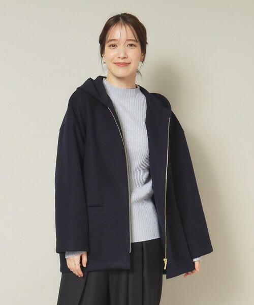 ITS'DEMO（イッツデモ）の「◆【ジャージー素材／ストレッチ性あり】裏リブミディ丈フードコート（その他アウター・レディース・グレー/アイボリー/ブラウン系/ネイビー・00）」の4枚目の写真