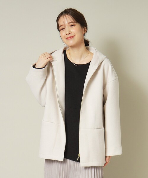 ITS'DEMO（イッツデモ）の「◆【ジャージー素材／ストレッチ性あり】裏リブミディ丈フードコート（その他アウター・レディース・グレー/アイボリー/ブラウン系/ネイビー・00）」の2枚目の写真