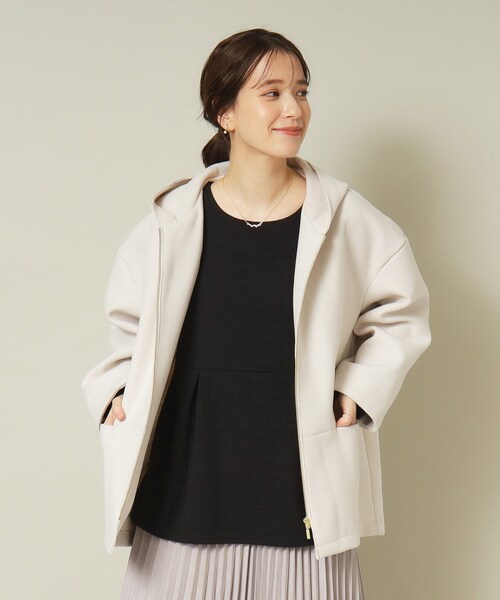 ITS'DEMO（イッツデモ）の「◆【ジャージー素材／ストレッチ性あり】裏リブミディ丈フードコート（その他アウター・レディース・グレー/アイボリー/ブラウン系/ネイビー・00）」の6枚目の写真