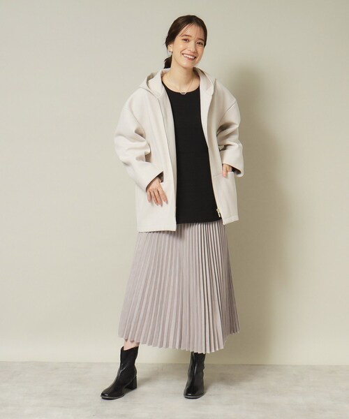 ITS'DEMO（イッツデモ）の「◆【ジャージー素材／ストレッチ性あり】裏リブミディ丈フードコート（その他アウター・レディース・グレー/アイボリー/ブラウン系/ネイビー・00）」の7枚目の写真