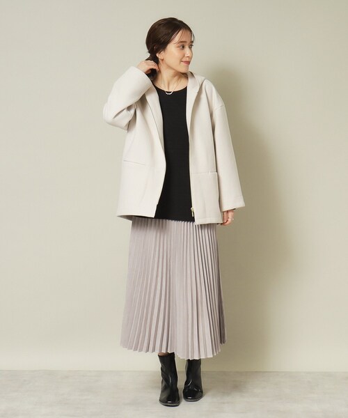 ITS'DEMO（イッツデモ）の「◆【ジャージー素材／ストレッチ性あり】裏リブミディ丈フードコート（その他アウター・レディース・グレー/アイボリー/ブラウン系/ネイビー・00）」の8枚目の写真