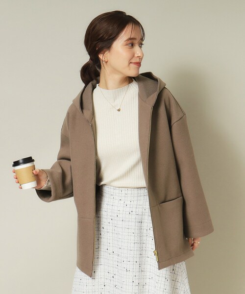 ITS'DEMO（イッツデモ）の「◆【ジャージー素材／ストレッチ性あり】裏リブミディ丈フードコート（その他アウター・レディース・グレー/アイボリー/ブラウン系/ネイビー・00）」の14枚目の写真