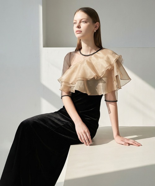 LEJA】アシンメトリーティアードフリル3WAYベロアIラインドレス