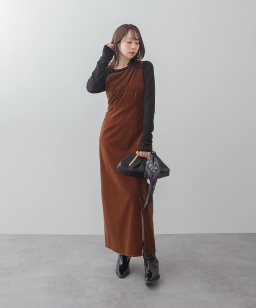 LEJA】アシンメトリーティアードフリル3WAYベロアIラインドレス