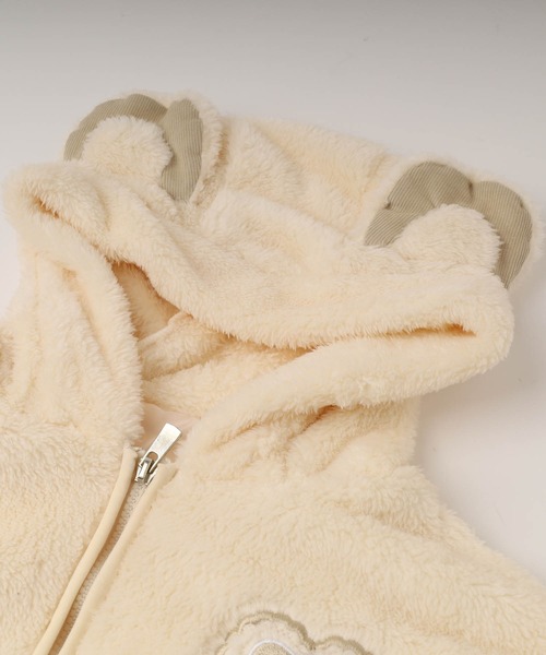 URBAN CHERRY（アーバンチェリー）の「【Mielボアシリーズ】ハート刺繍くま耳フード付きジップジャケット（ブルゾン・キッズ・ピンク/ブラウン/アイボリー・110cm/120cm/130cm/140cm/150cm）」の8枚目の写真