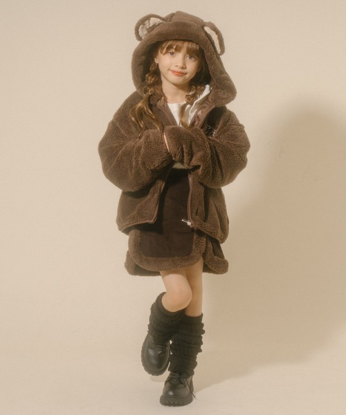 URBAN CHERRY（アーバンチェリー）の「【Mielボアシリーズ】ハート刺繍くま耳フード付きジップジャケット（ブルゾン・キッズ・ピンク/ブラウン/アイボリー・110cm/120cm/130cm/140cm/150cm）」の6枚目の写真